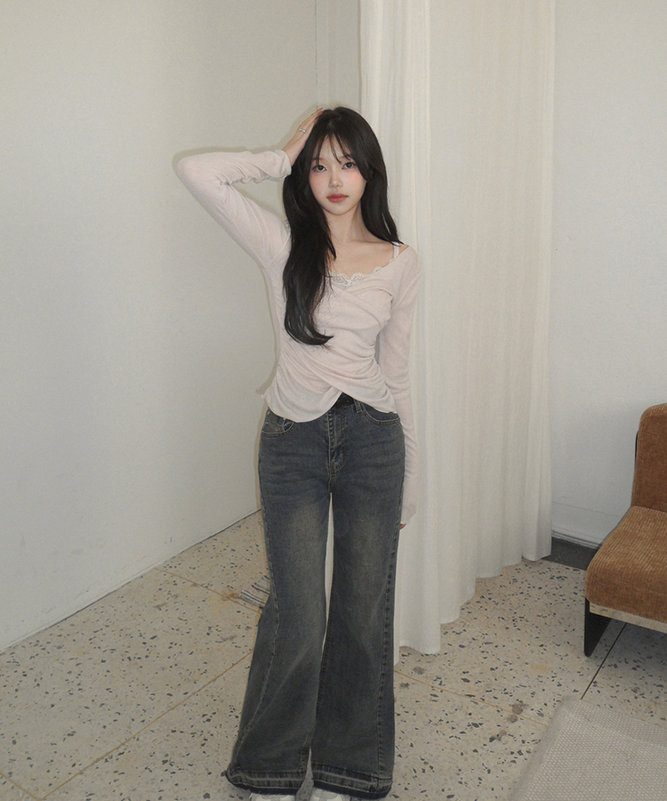 レイヤードレースラップシャーリングTシャツ PEACH