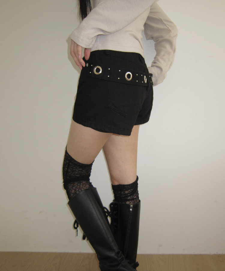 アイレットスタッズショートパンツ BLACK