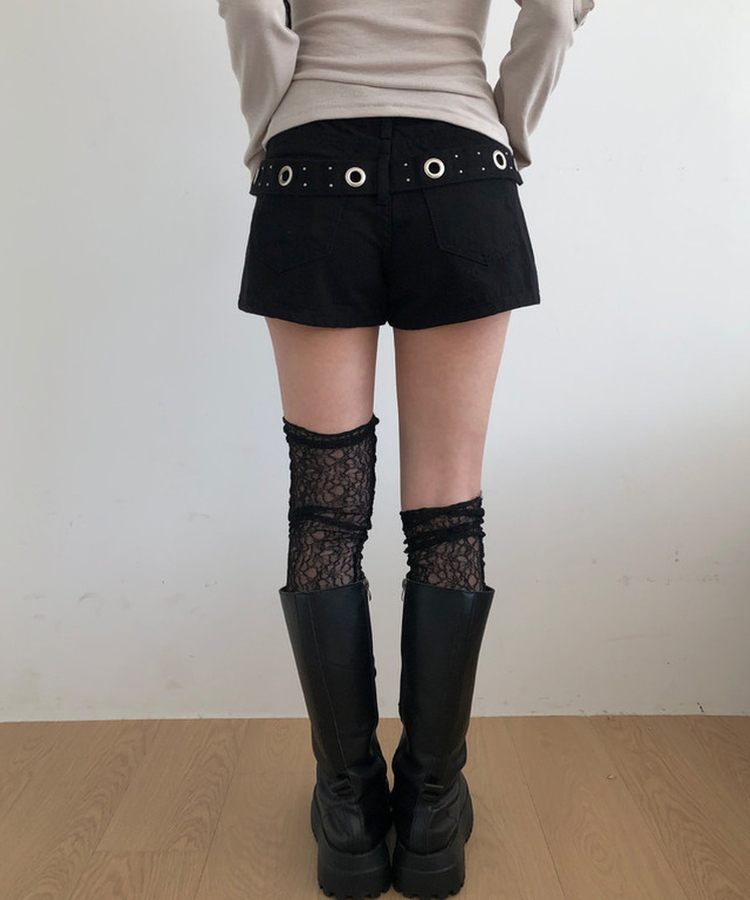 アイレットスタッズショートパンツ BLACK