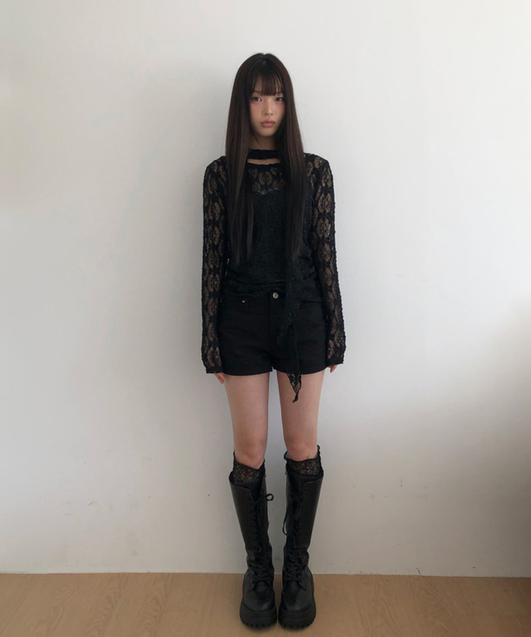 アイレットスタッズショートパンツ BLACK