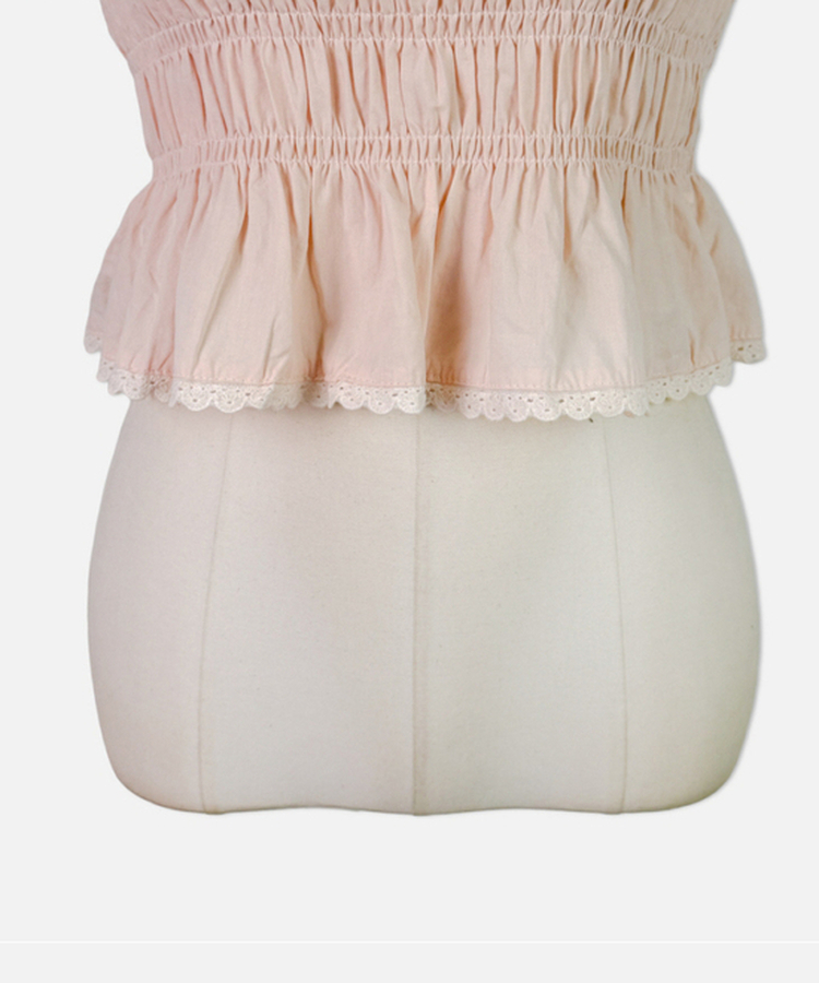 レースパンチングフリルオフショル半袖ブラウス