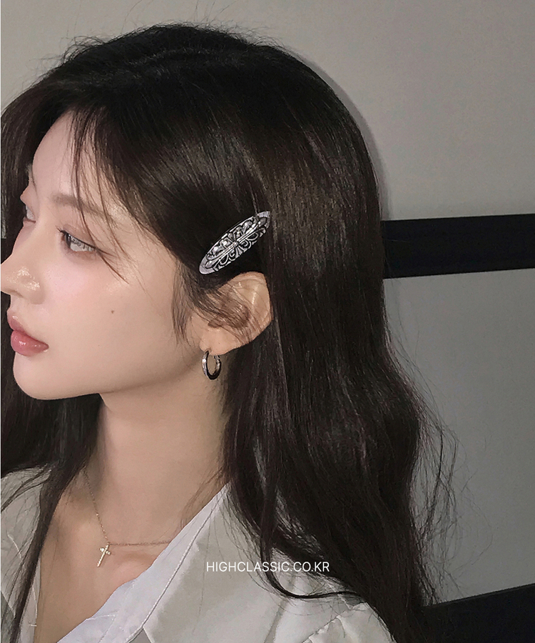 アンティーククロスシルバーフラワー四角・楕円ヘアピン SILVER