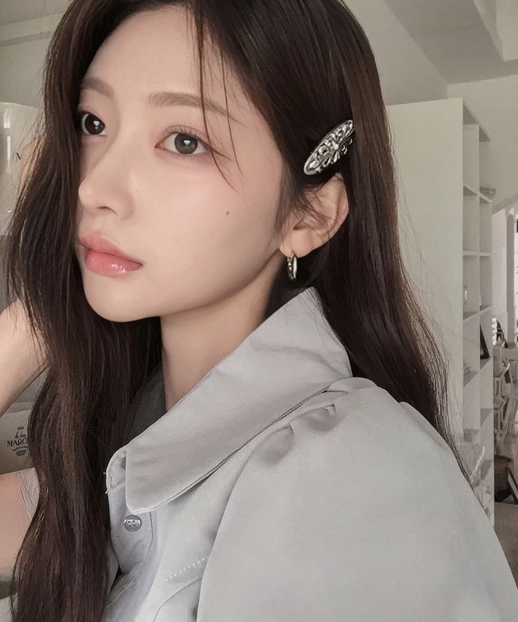 アンティーククロスシルバーフラワー四角・楕円ヘアピン SILVER