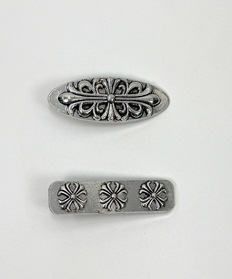 アンティーククロスシルバーフラワー四角・楕円ヘアピン