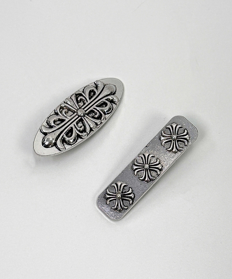 アンティーククロスシルバーフラワー四角・楕円ヘアピン