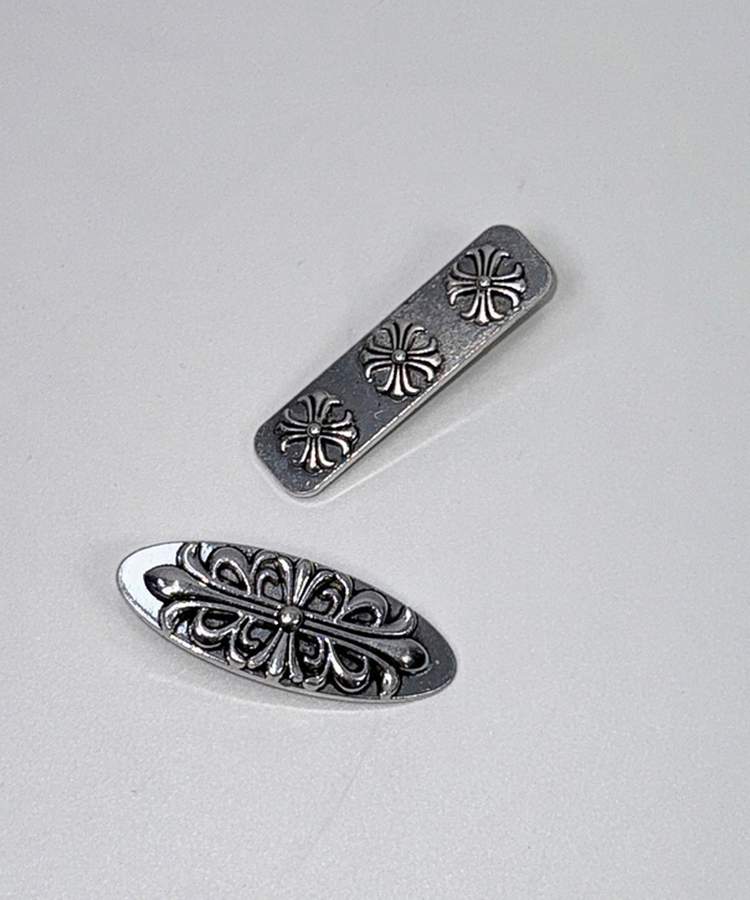 アンティーククロスシルバーフラワー四角・楕円ヘアピン