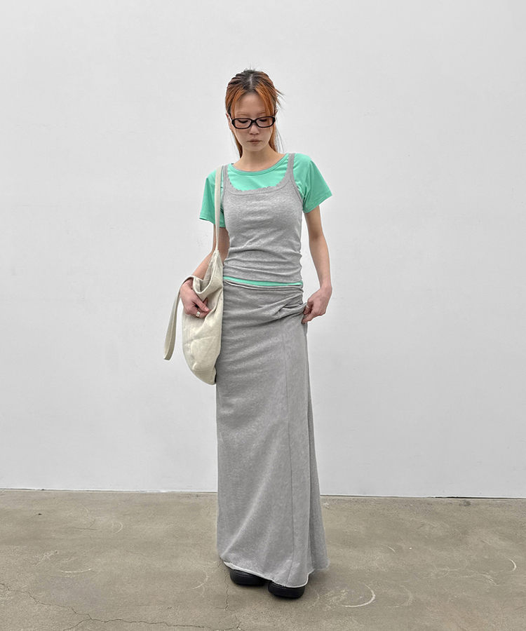 ストラップマキシロングスカート MELANGE GRAY