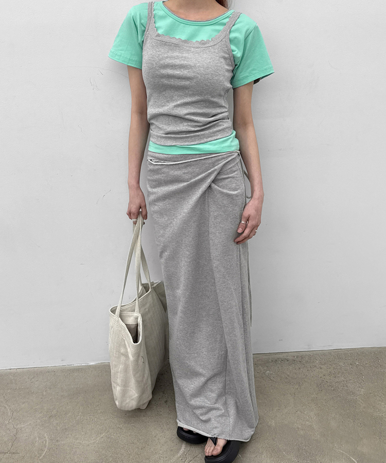 ストラップマキシロングスカート MELANGE GRAY