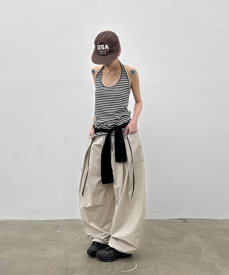 ピンテックワイドバンディングパンツ BEIGE
