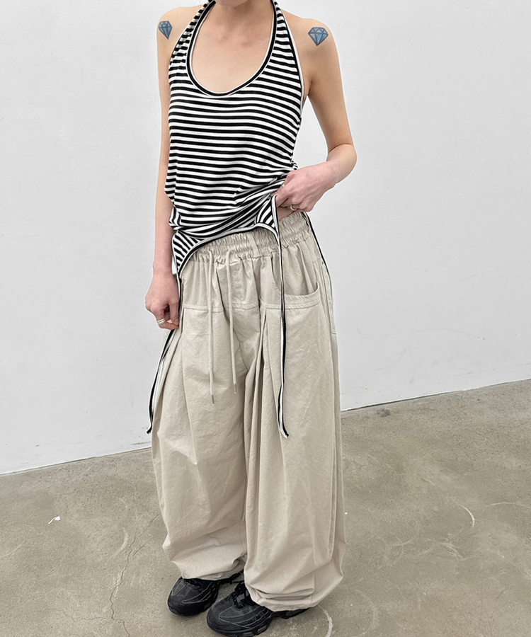 ピンテックワイドバンディングパンツ BEIGE