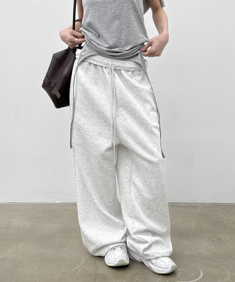 ストリングワイドバンディングパンツ MELANGE WHITE