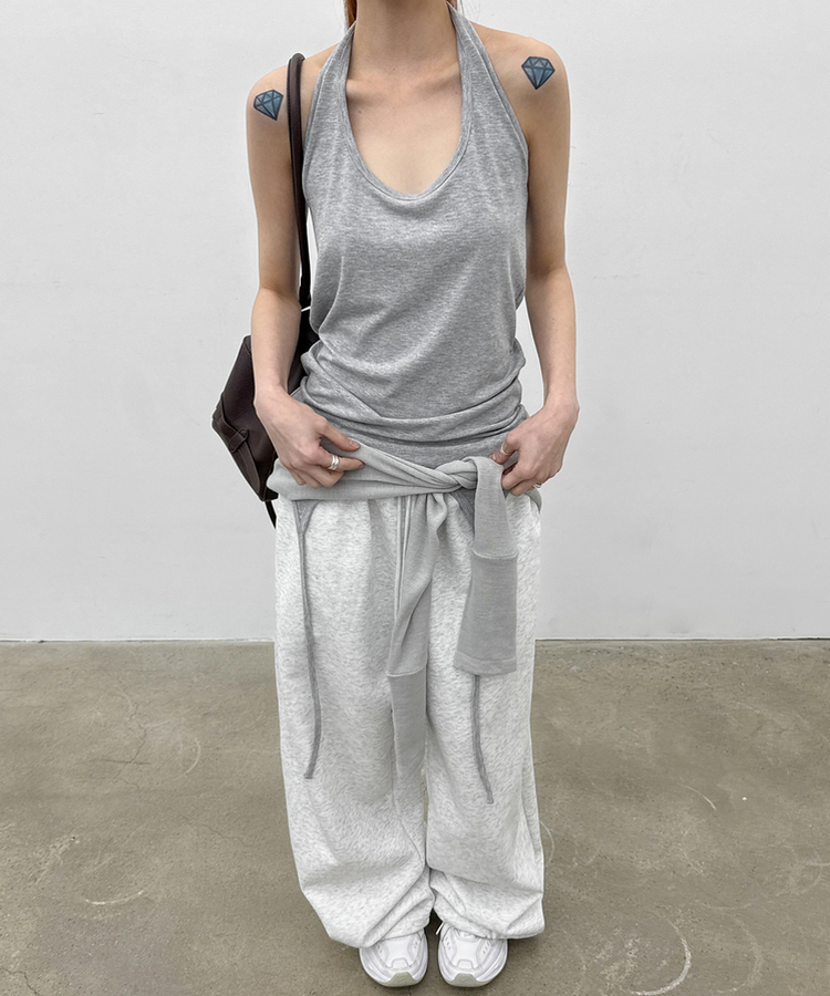 ストリングワイドバンディングパンツ MELANGE WHITE