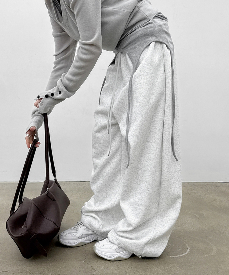 ストリングワイドバンディングパンツ MELANGE WHITE