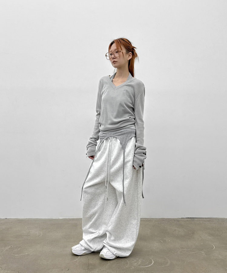 ストリングワイドバンディングパンツ MELANGE WHITE