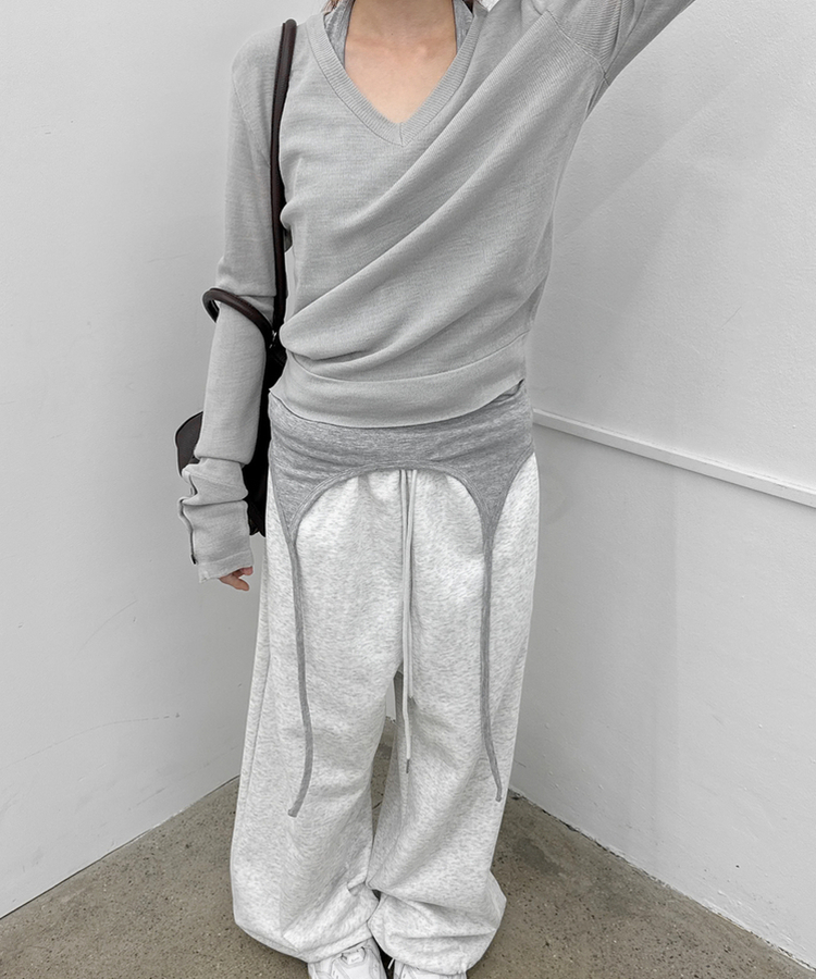 ストリングワイドバンディングパンツ MELANGE WHITE