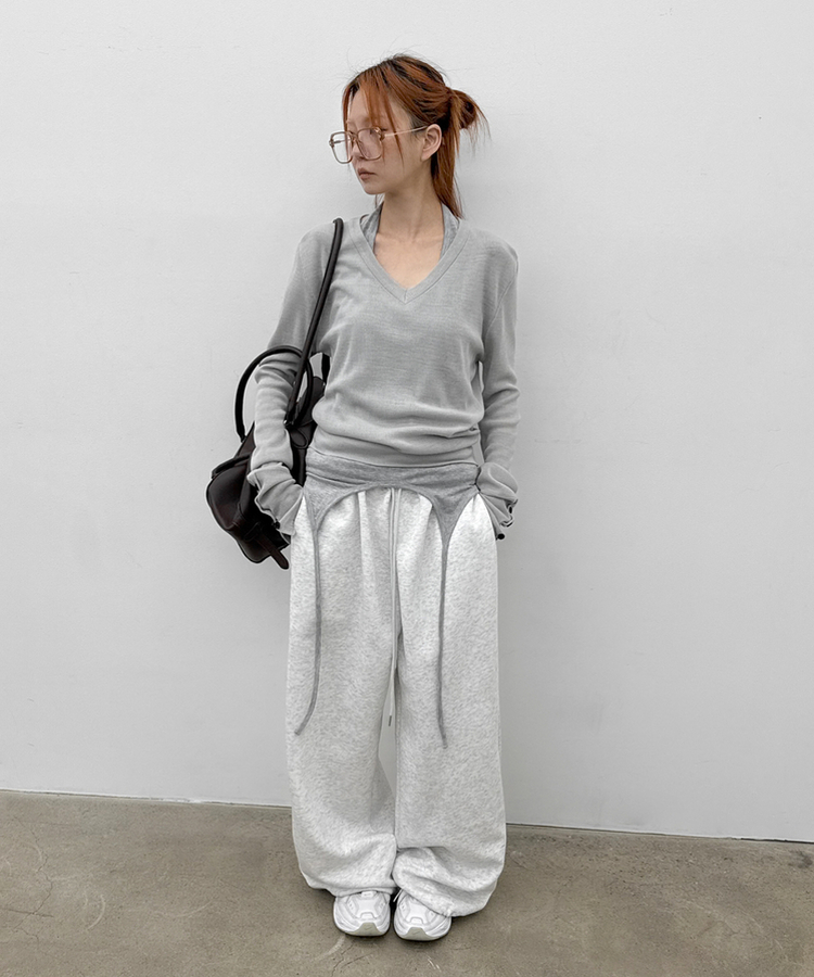 ストリングワイドバンディングパンツ MELANGE WHITE