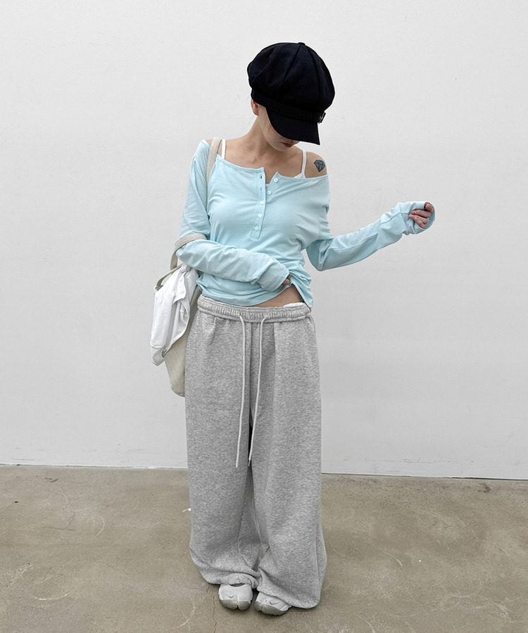 ストリングワイドバンディングパンツ MELANGE GRAY