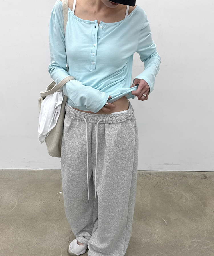 ストリングワイドバンディングパンツ MELANGE GRAY