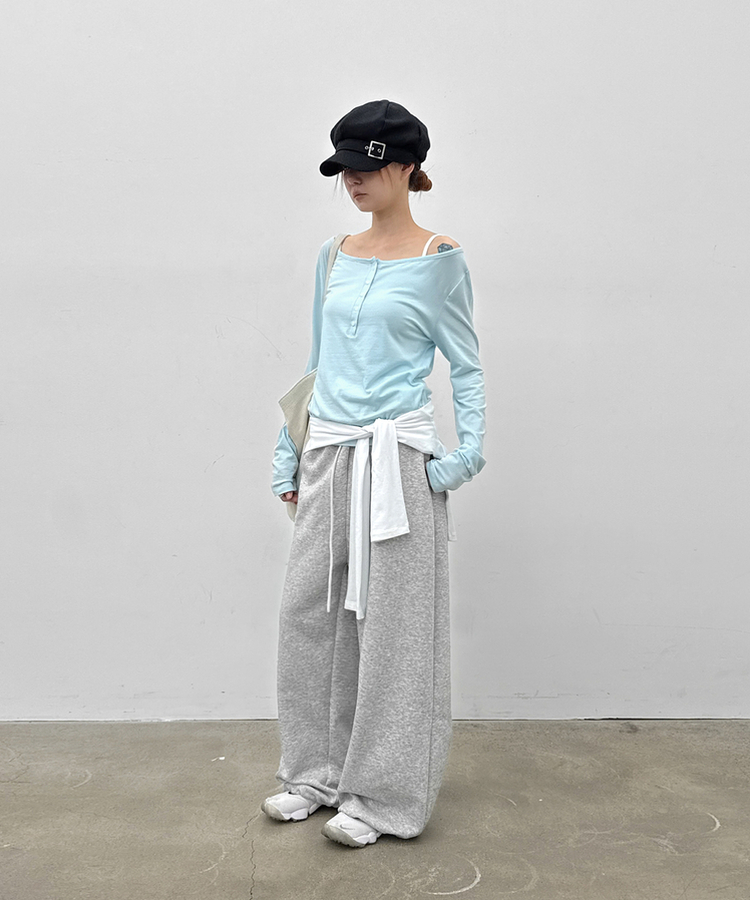 ストリングワイドバンディングパンツ MELANGE GRAY