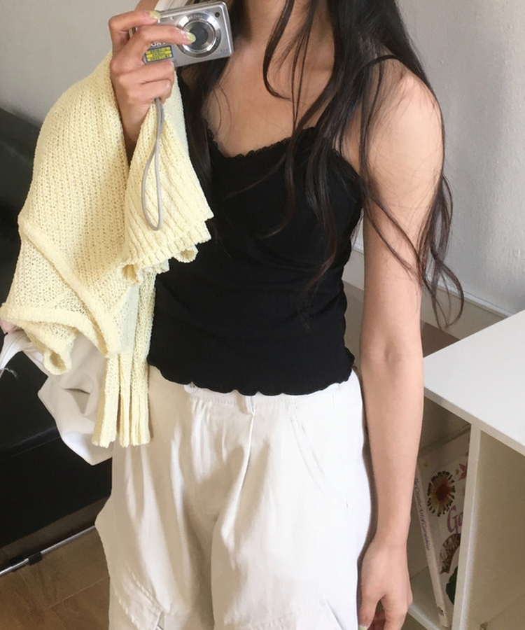 【カップ付き】レース紐キャミソール BLACK