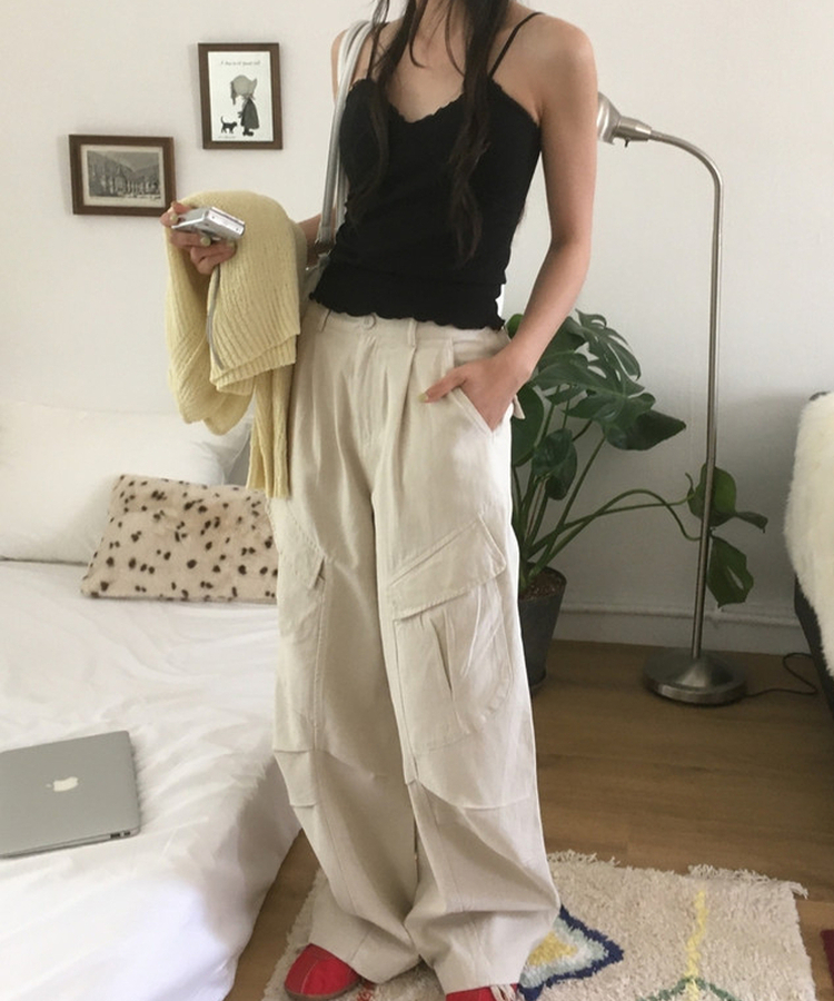 【カップ付き】レース紐キャミソール BLACK