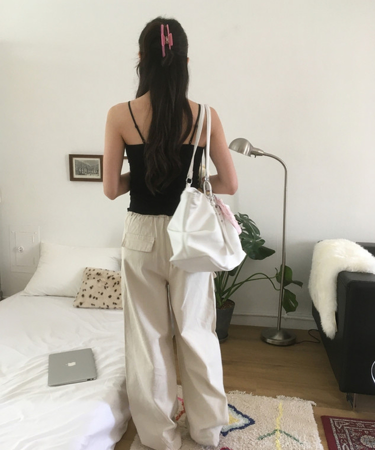 【カップ付き】レース紐キャミソール BLACK