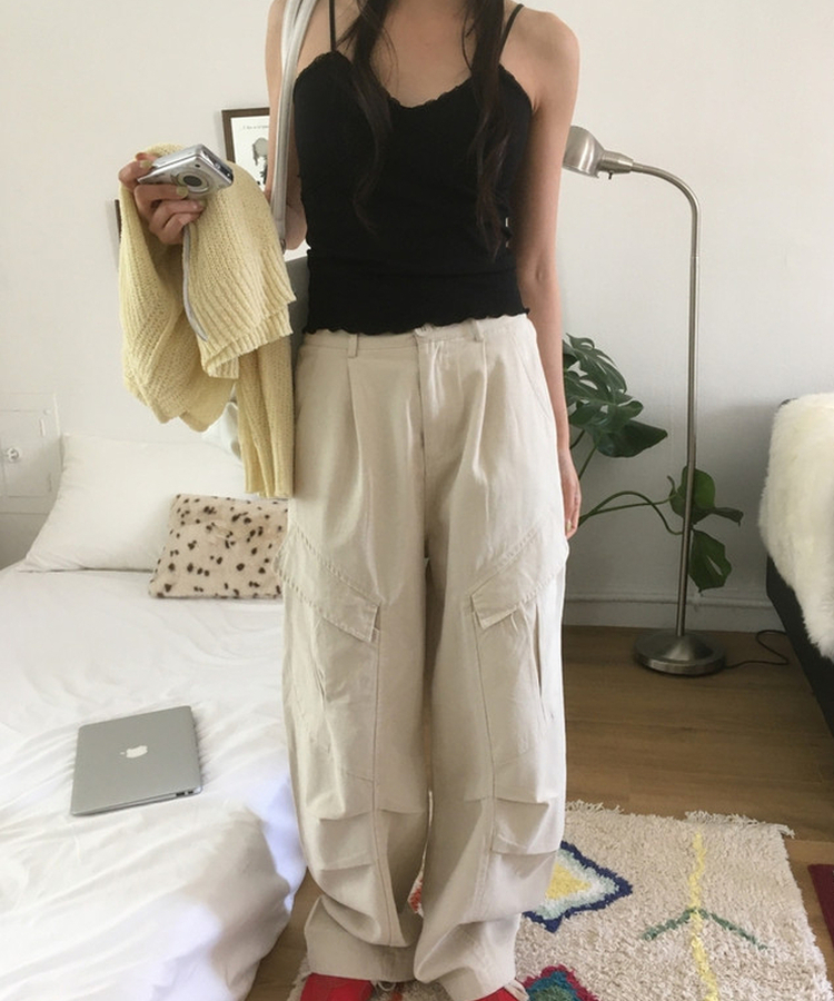 【カップ付き】レース紐キャミソール BLACK