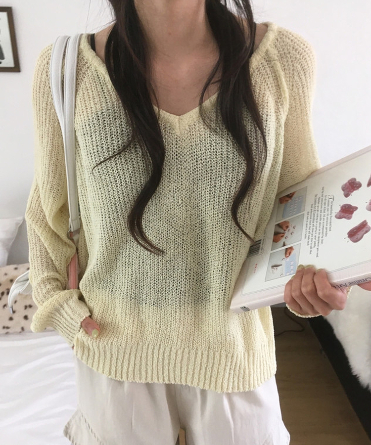 シースルーメッシュサマーニット(8color) YELLOW