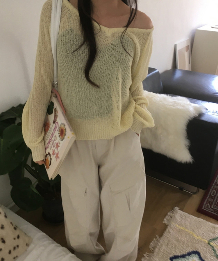 シースルーメッシュサマーニット(8color) YELLOW