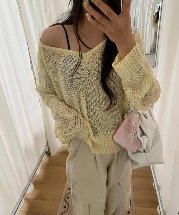 シースルーメッシュサマーニット(8color) YELLOW