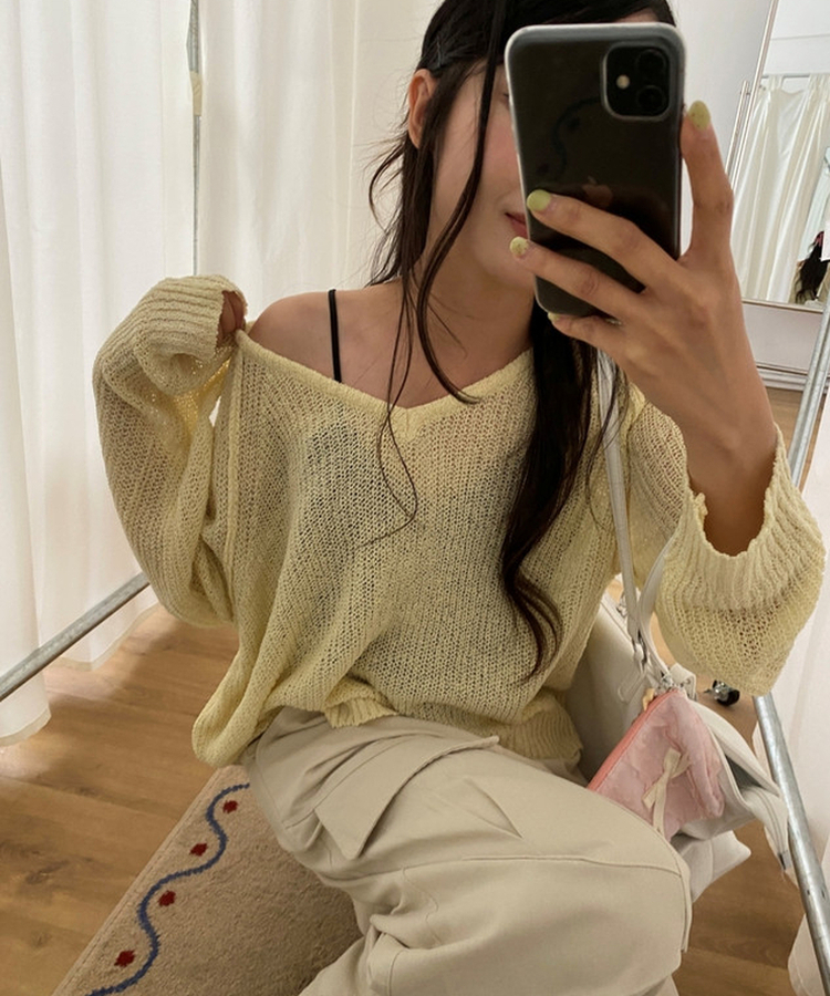 シースルーメッシュサマーニット(8color) YELLOW