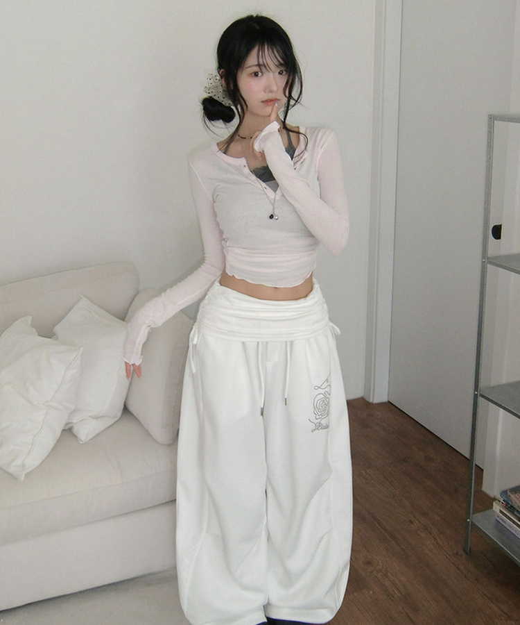 ピンタックワイドロングパンツ WHITE