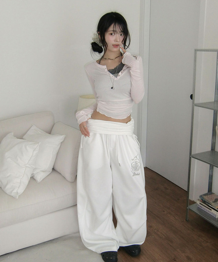 ピンタックワイドロングパンツ WHITE