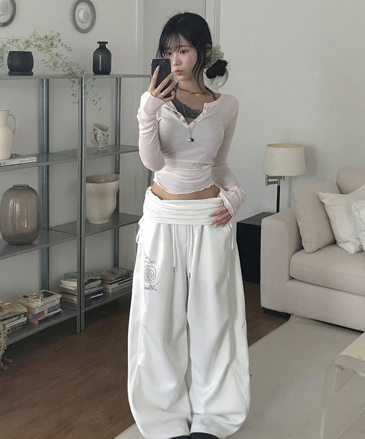 ピンタックワイドロングパンツ WHITE