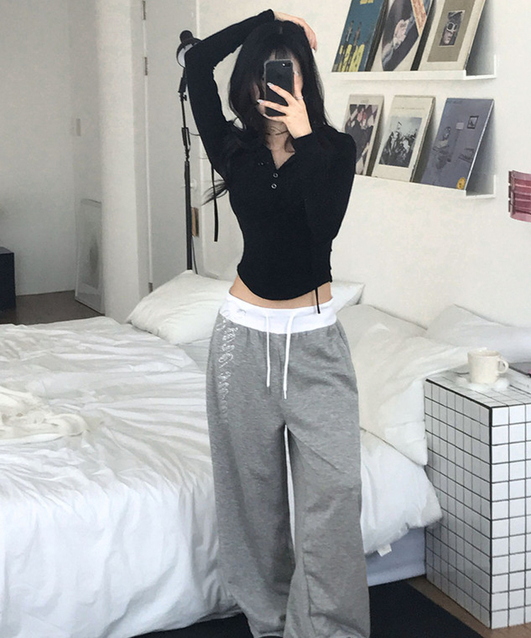 ビーズレタリングワトレーニングパンツ GREY