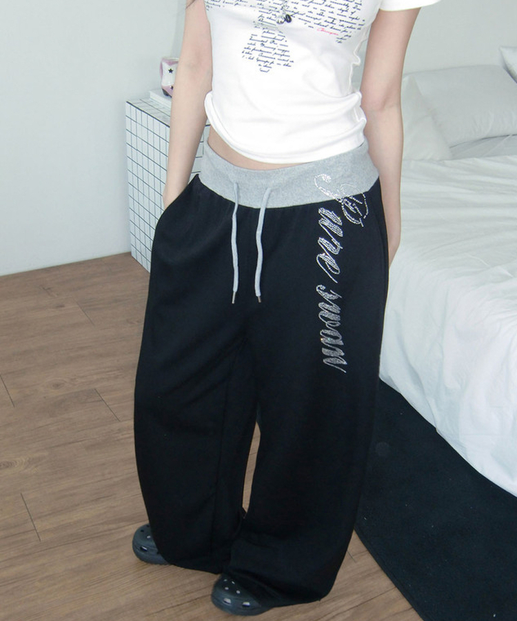 ビーズレタリングワトレーニングパンツ BLACK