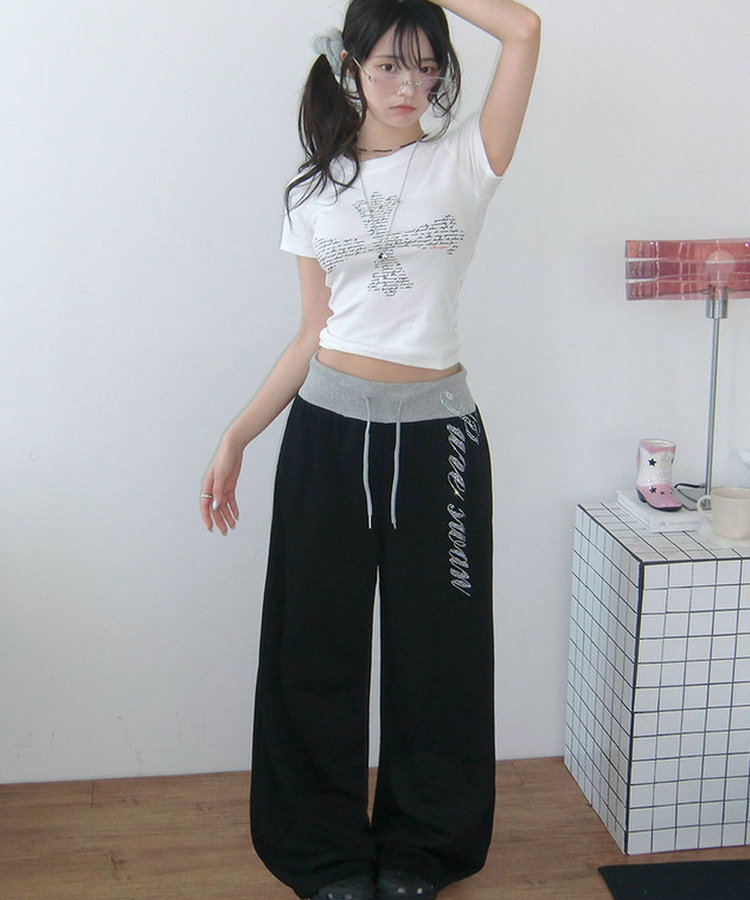 ビーズレタリングワトレーニングパンツ BLACK