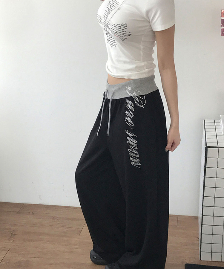 ビーズレタリングワトレーニングパンツ BLACK