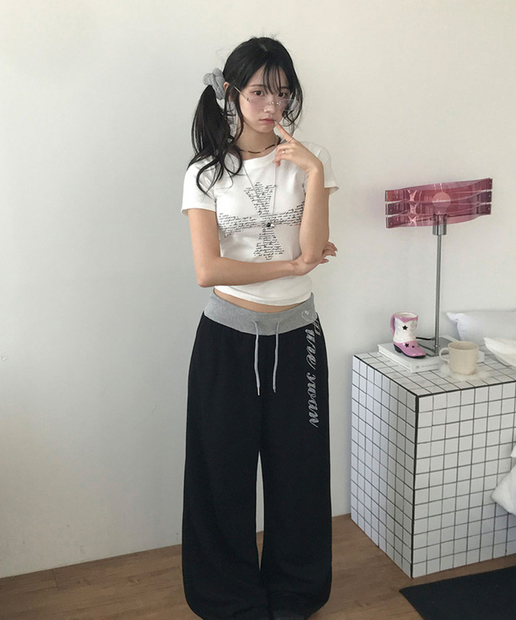 ビーズレタリングワトレーニングパンツ BLACK