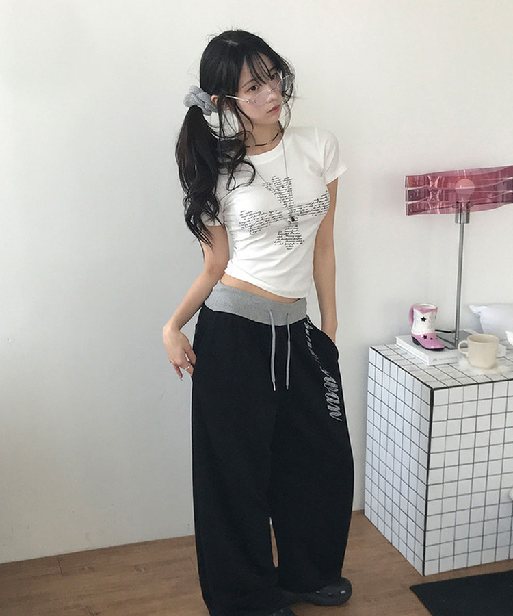 ビーズレタリングワトレーニングパンツ BLACK