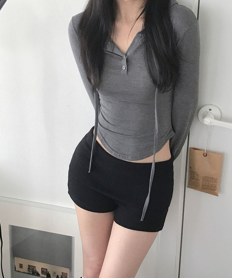 スリムフィットフード付き長袖Tシャツ GREY