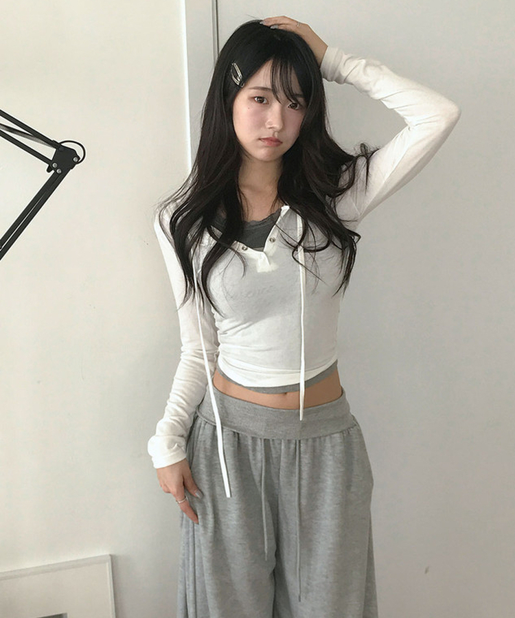 スリムフィットフード付き長袖Tシャツ IVORY