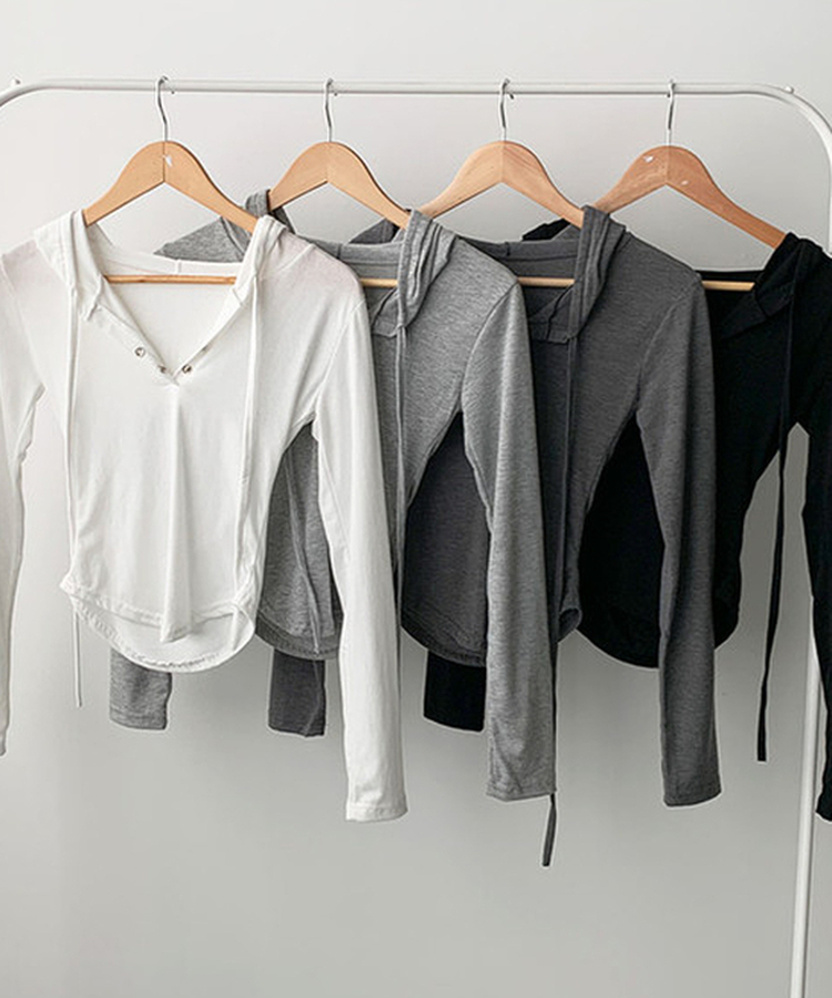 スリムフィットフード付き長袖Tシャツ