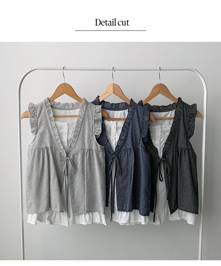 フリルリボンチェックキャミソールブラウス