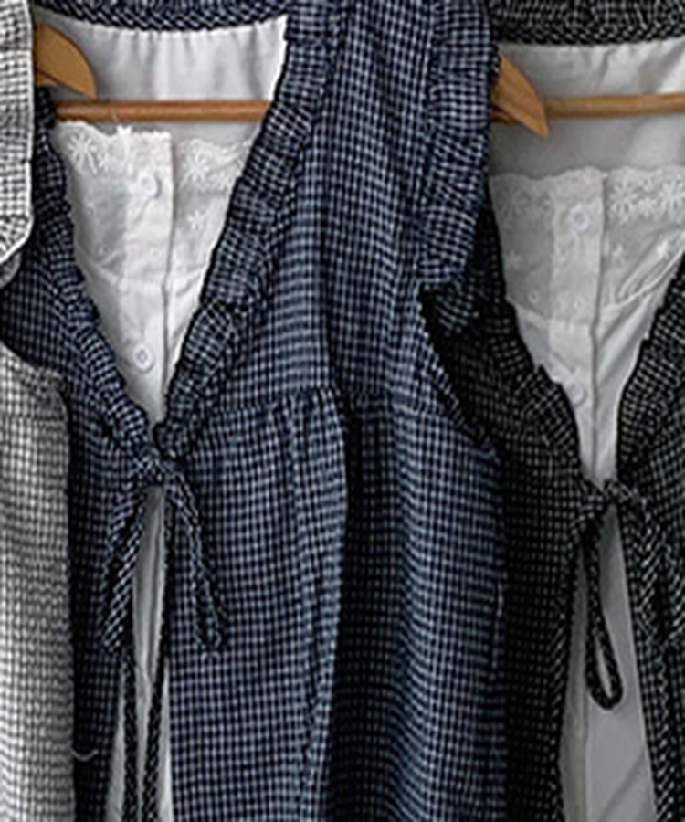 フリルリボンチェックキャミソールブラウス