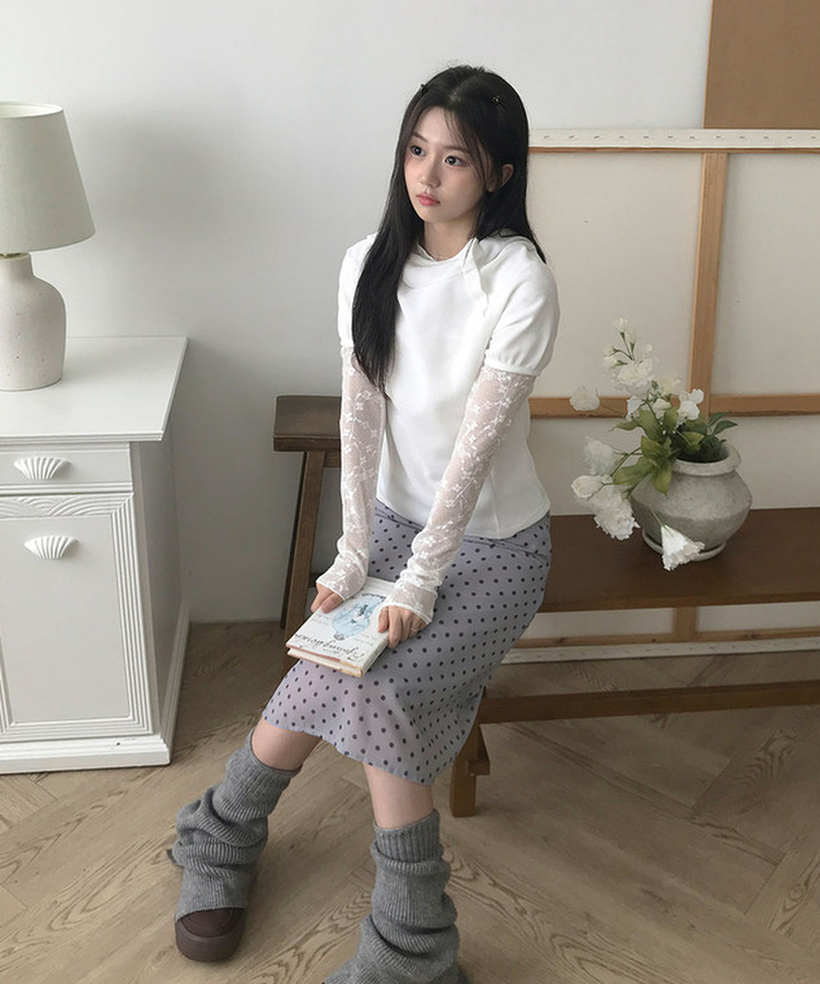 티오 도트 쉬폰 밴딩 미디 A라인 스커트 여름 여름스커트 그레이