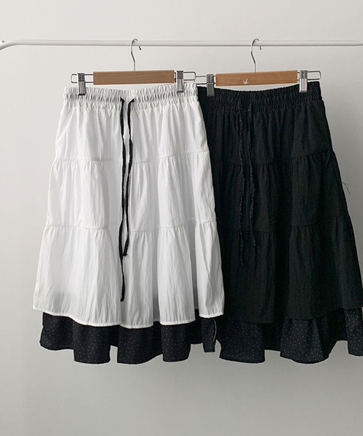 ドットバイカラーティアードミディスカート