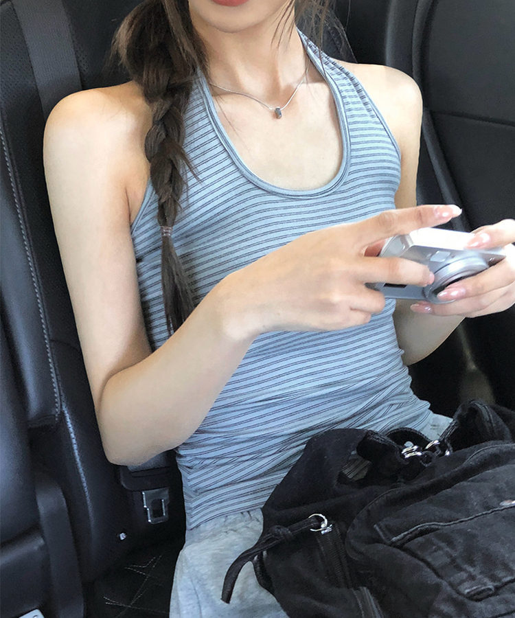 ストライプホルターキャミソール GREY