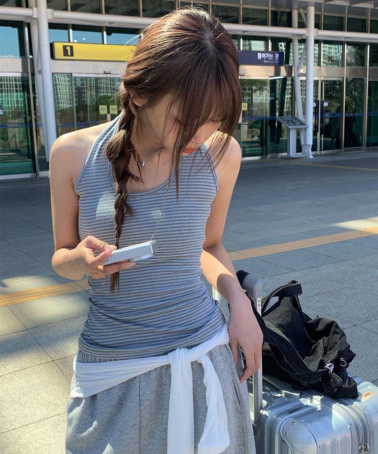 ストライプホルターキャミソール GREY