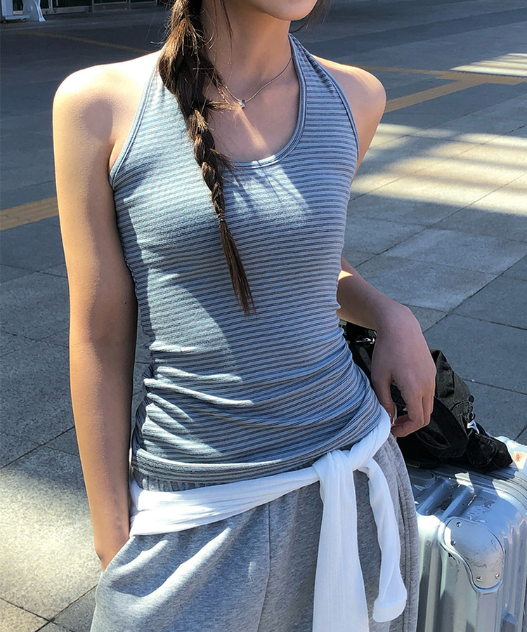 ストライプホルターキャミソール GREY